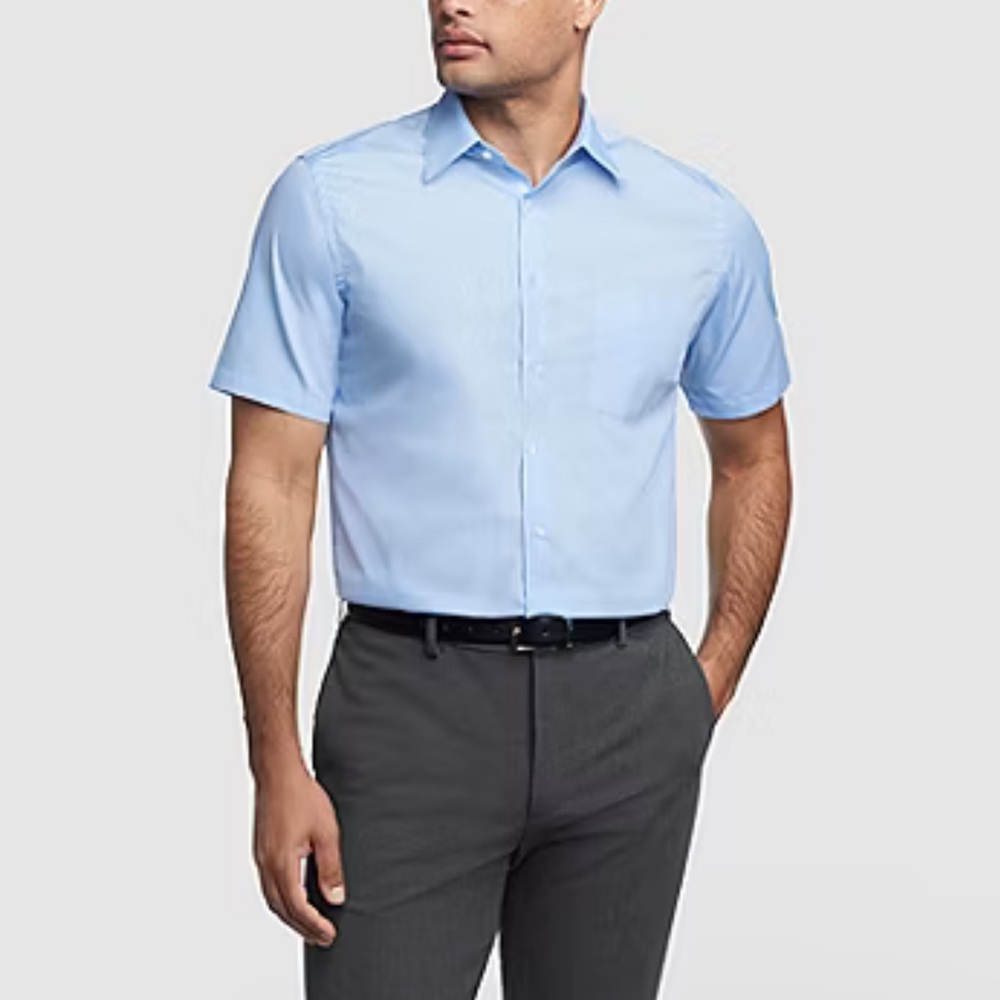 Van Heusen Mens Regular Fit Wrinkle Free Short Sleeve Dress Shirt Size 2…